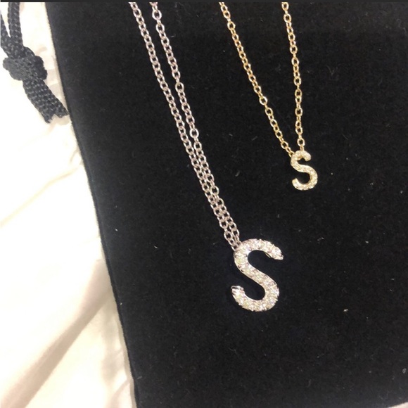 Rhodium/Sterling Silver Cubic Zirconia Initial Letter Necklaces-Boutique - Picture 8 of 8